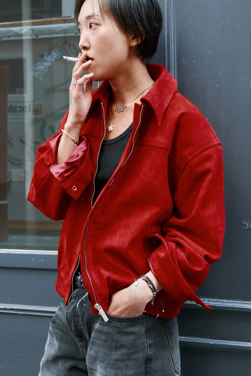 Project Wave - Korean Women Fashion - #momslook - Suede Zip-up Blouson