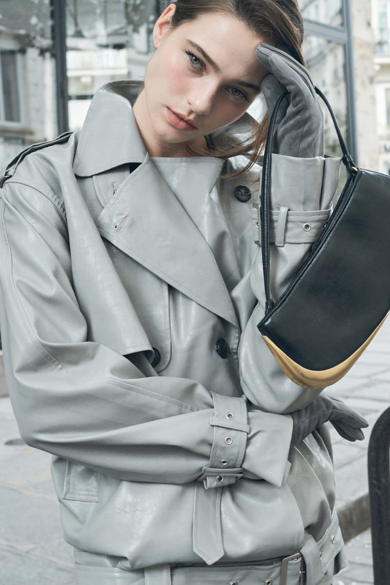 Project Wave - Korean Women Fashion - #momslook - Petal Half Leather Trench Coat - 11