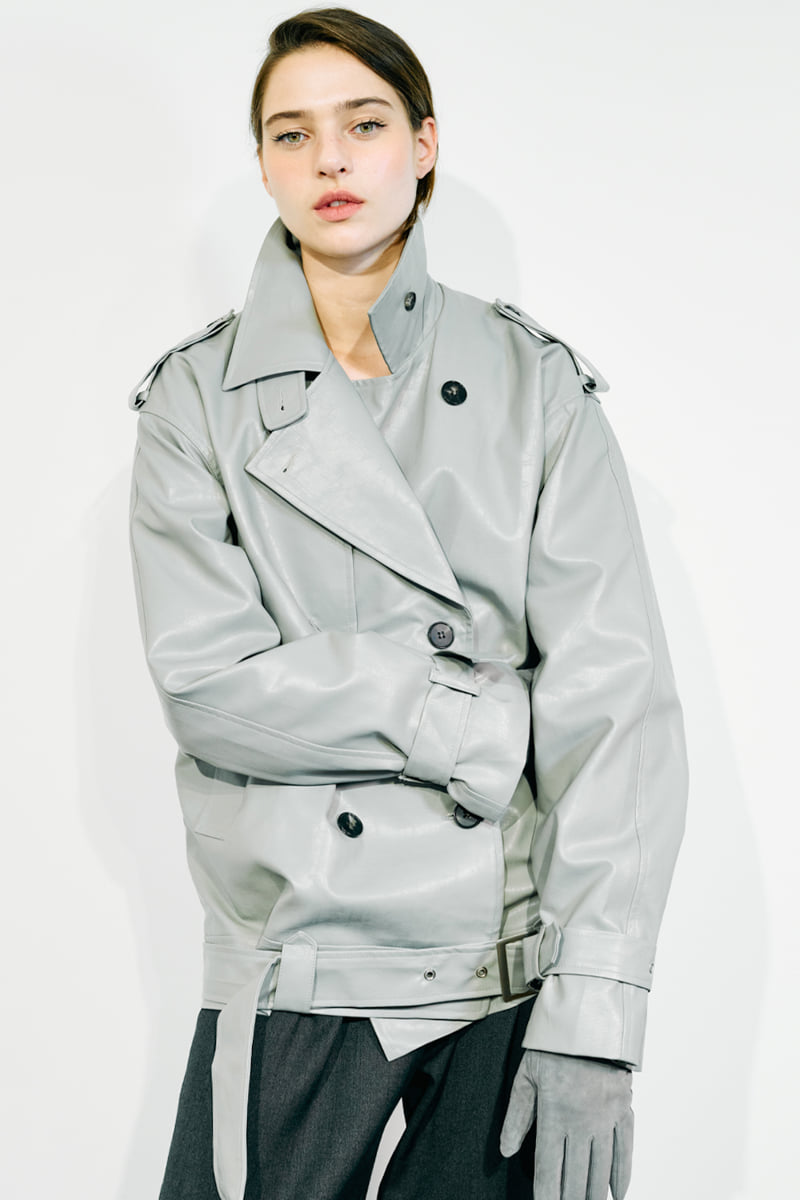 Project Wave - Korean Women Fashion - #momslook - Petal Half Leather Trench Coat - 7