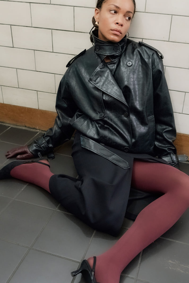 Project Wave - Korean Women Fashion - #pursuepretty - Petal Half Leather Trench Coat