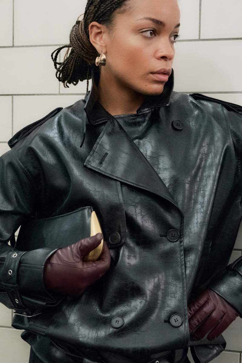 Project Wave - Korean Women Fashion - #romanticstyle - Petal Half Leather Trench Coat - 4