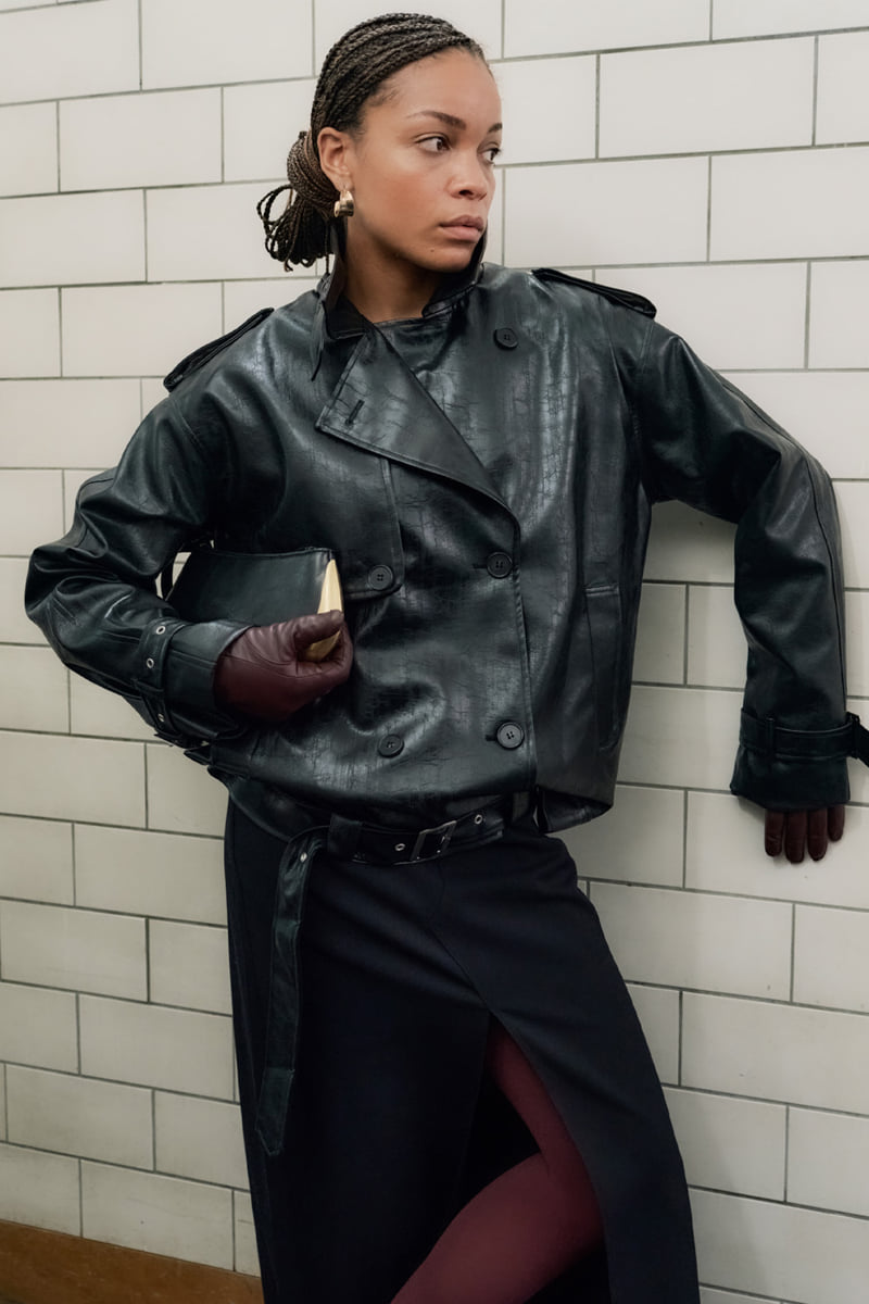 Project Wave - Korean Women Fashion - #thatsdarling - Petal Half Leather Trench Coat - 5