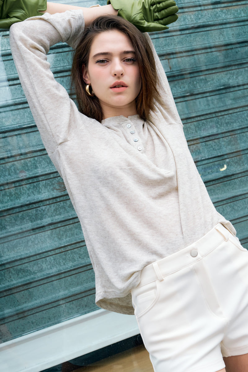 Project Wave - Korean Women Fashion - #thelittlethings - Waffle Henry-neck Cotton Hoodie Top - 7