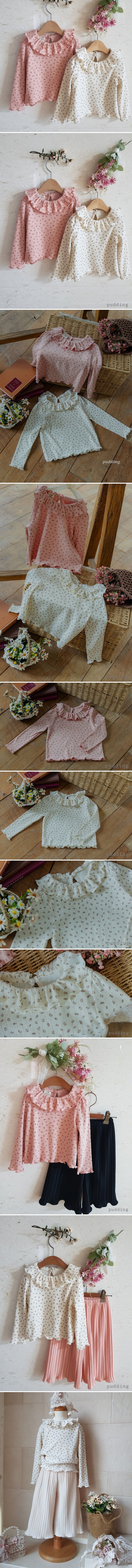 Pudding - Korean Children Fashion - #kidsstore - Autumn Small Flower Tee - 2