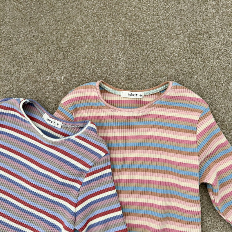 Raker - Korean Children Fashion - #kidzfashiontrend - Rainbow Ribbed Tee - 3