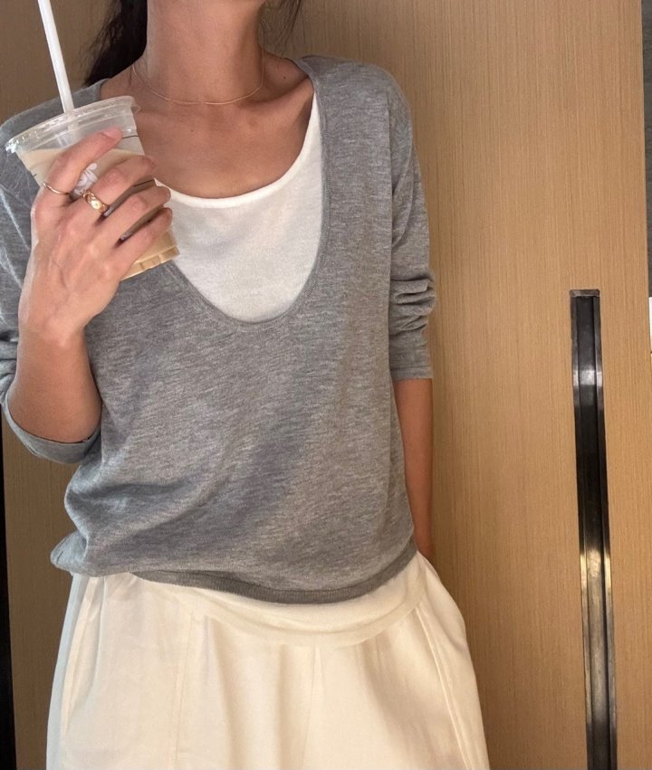 Ripple - Korean Women Fashion - #thelittlethings - Double V Knit Top - 4
