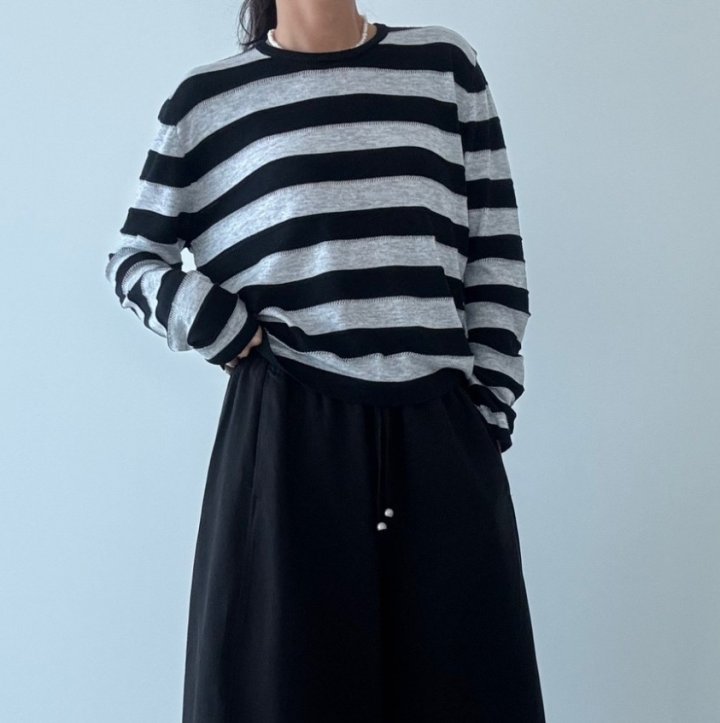 Ripple - Korean Women Fashion - #momslook - Coy Stripe Knit Pullover - 6