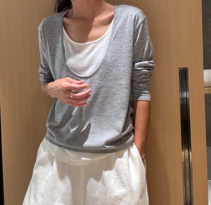 Ripple - Korean Women Fashion - #thatsdarling - Double V Knit Top - 2
