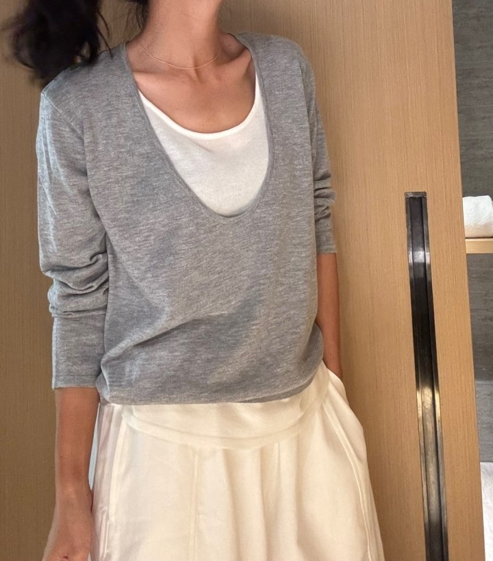 Ripple - Korean Women Fashion - #womensfashion - Double V Knit Top - 5