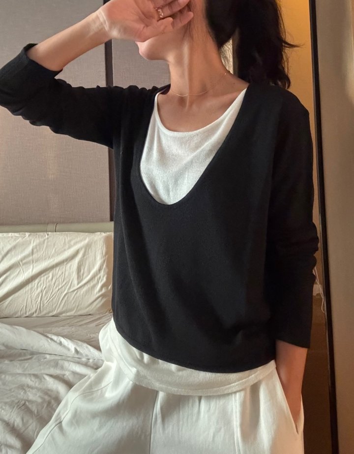 Ripple - Korean Women Fashion - #womensfashion - Double V Knit Top - 7