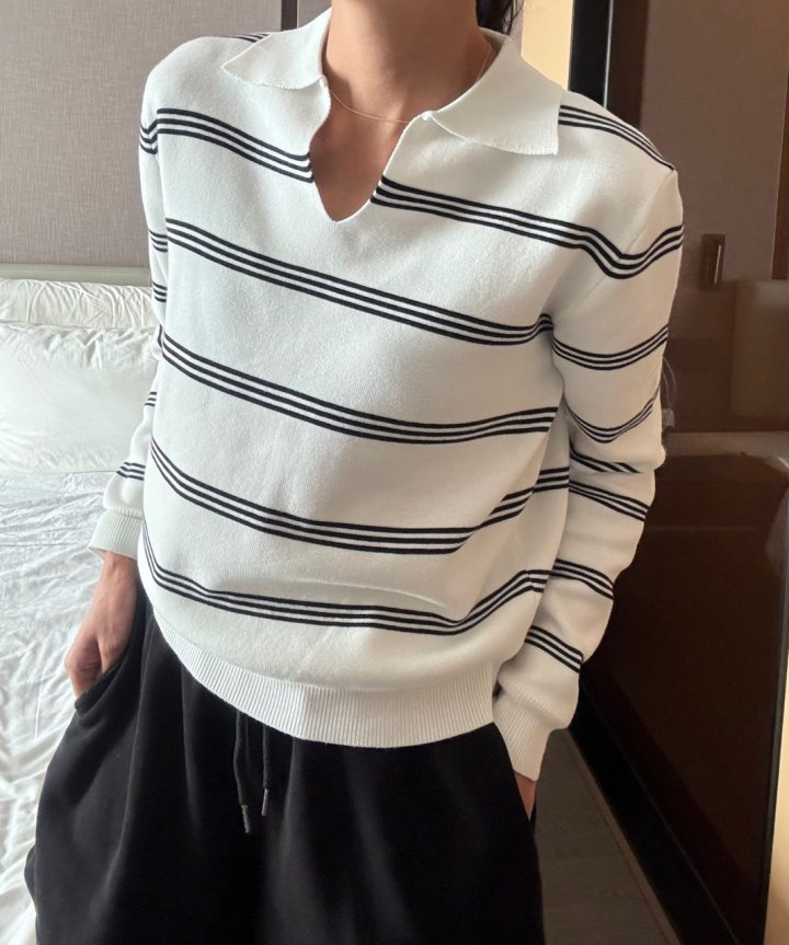 Ripple - Korean Women Fashion - #womensfashion - Coast Collar Knit Top - 6