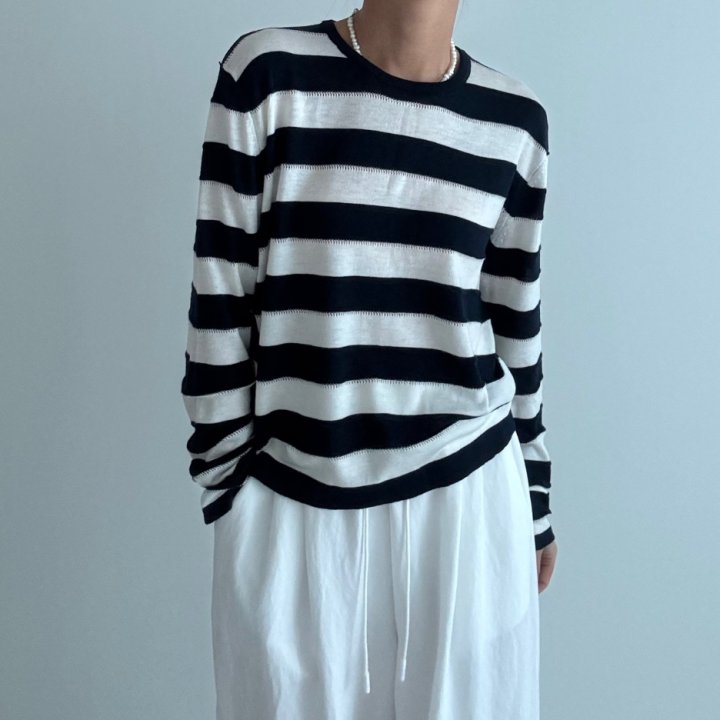 Ripple - Korean Women Fashion - #womensfashion - Coy Stripe Knit Pullover