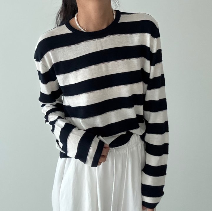 Ripple - Korean Women Fashion - #womensfashion - Coy Stripe Knit Pullover - 3
