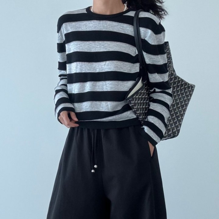 Ripple - Korean Women Fashion - #womensfashion - Coy Stripe Knit Pullover - 7