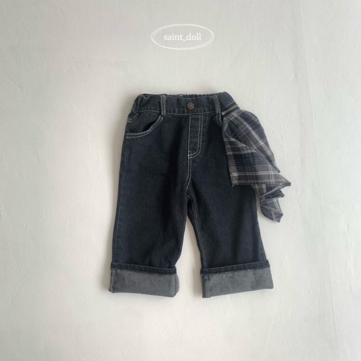 Saint Doll - Korean Children Fashion - #childofig - Check Zipper Denim Pants - 7