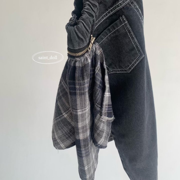 Saint Doll - Korean Children Fashion - #childofig - Check Zipper Denim Pants - 8