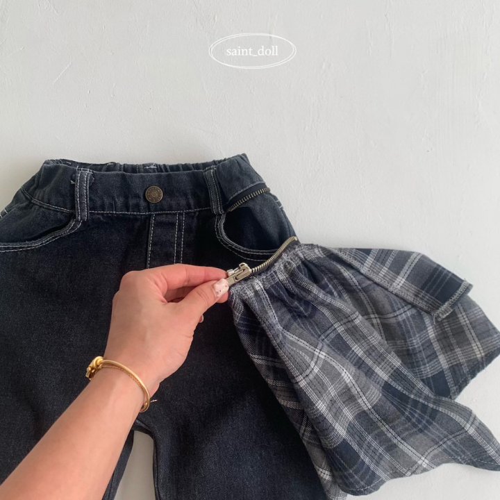 Saint Doll - Korean Children Fashion - #childrensboutique - Check Zipper Denim Pants - 9