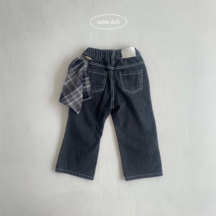 Saint Doll - Korean Children Fashion - #designkidswear - Check Zipper Denim Pants - 10