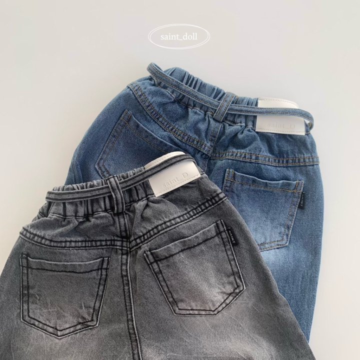 Saint Doll - Korean Children Fashion - #kidsshorts - Strap Denim Wide Pants - 6