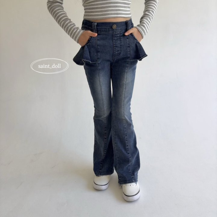 Saint Doll - Korean Children Fashion - #kidsshorts - Ruffle Denim Bootcut Pants - 6