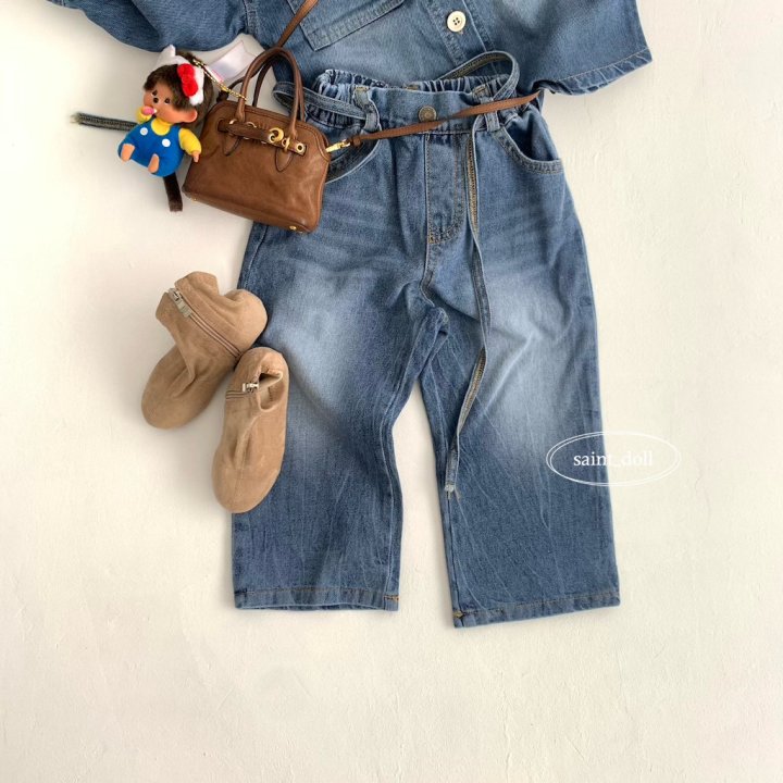 Saint Doll - Korean Children Fashion - #kidzfashiontrend - Strap Denim Wide Pants - 8