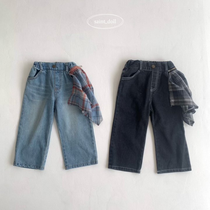 Saint Doll - Korean Children Fashion - #kidzfashiontrend - Check Zipper Denim Pants