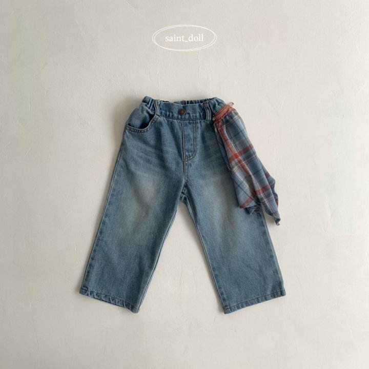 Saint Doll - Korean Children Fashion - #littlefashionista - Check Zipper Denim Pants - 3
