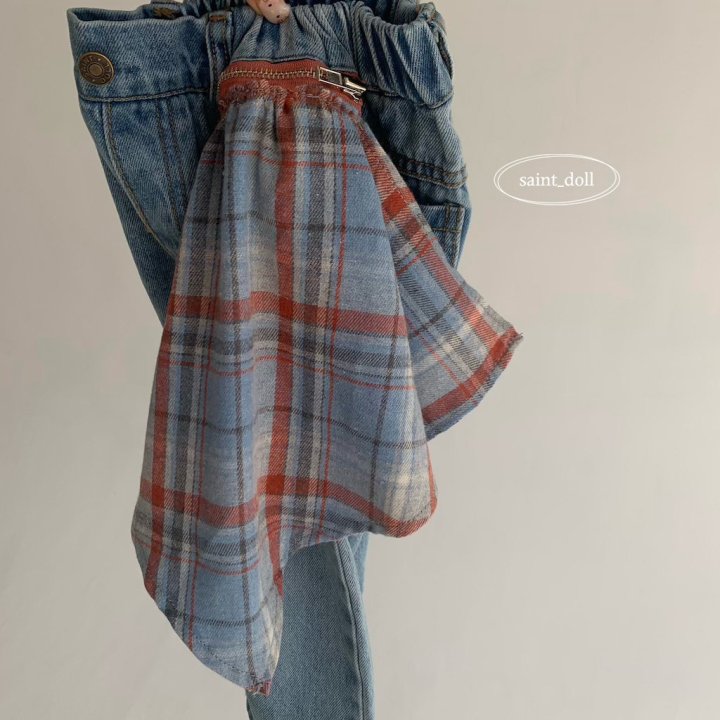 Saint Doll - Korean Children Fashion - #littlefashionista - Check Zipper Denim Pants - 4