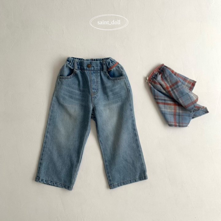 Saint Doll - Korean Children Fashion - #minifashionista - Check Zipper Denim Pants - 5