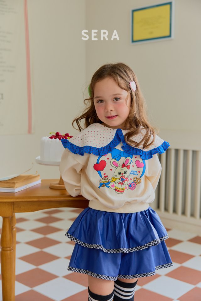 Sera - Korean Children Fashion - #kidsshorts - Blue Frill Collar Sweatshirt - 4