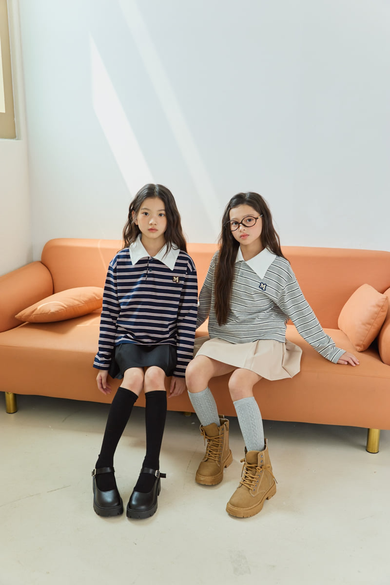 Sm2 - Korean Children Fashion - #Kfashion4kids - T08 Stripe Collar Tee - 7