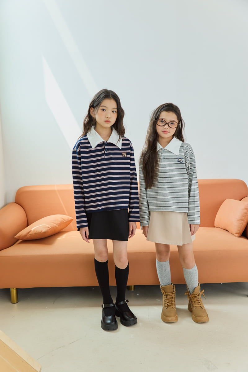 Sm2 - Korean Children Fashion - #fashionkids - T08 Stripe Collar Tee - 4