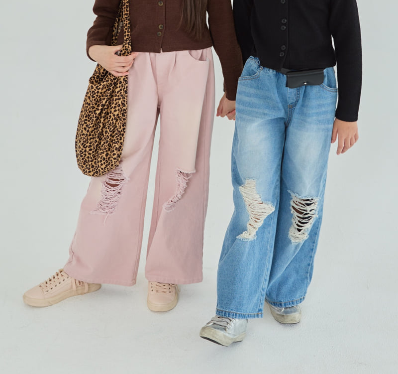 Sm2 - Korean Children Fashion - #littlefashionista - P05 Destroyed Wide Pants