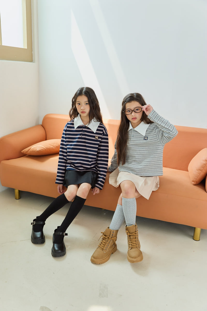 Sm2 - Korean Children Fashion - #littlefashionista - T08 Stripe Collar Tee - 8
