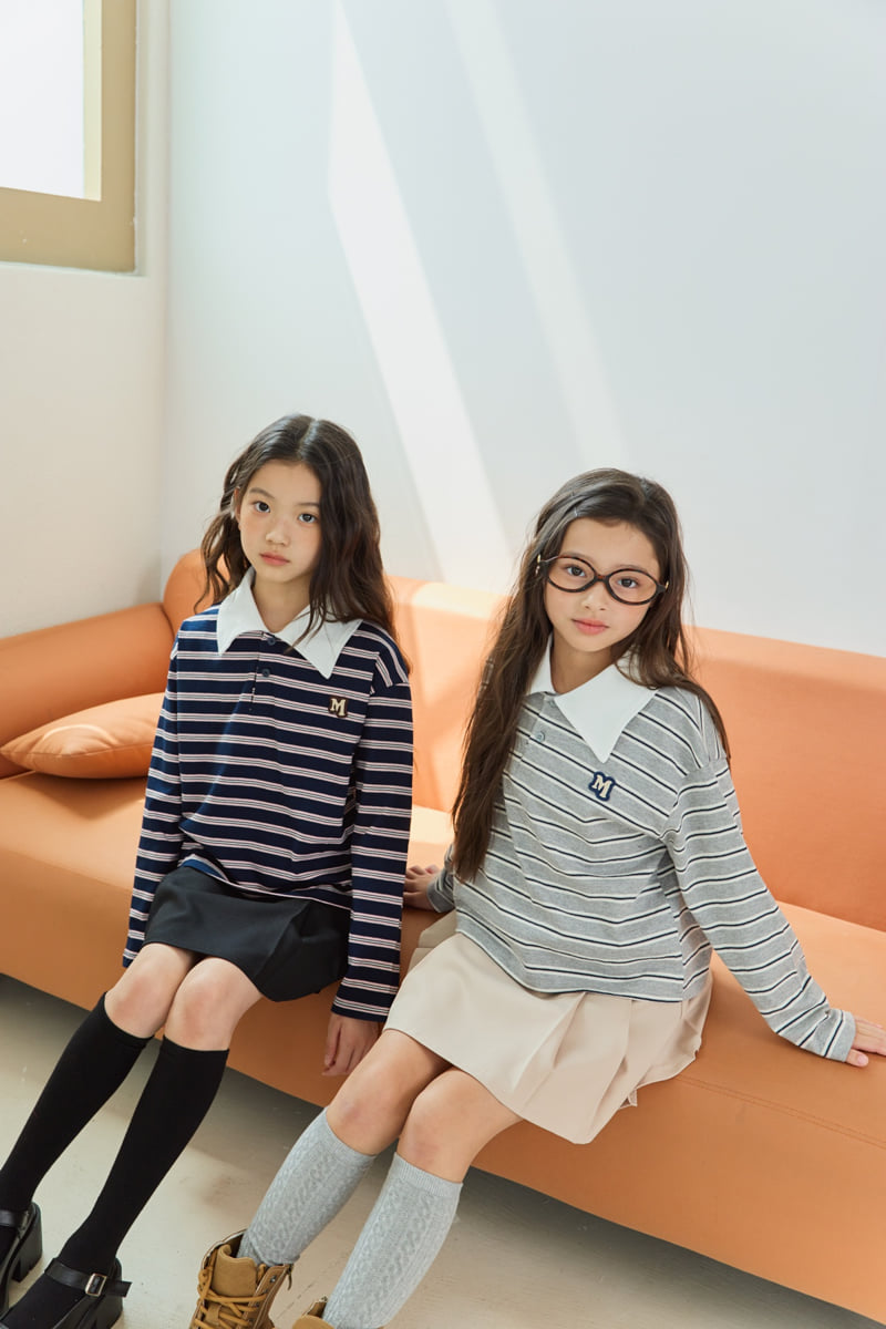 Sm2 - Korean Children Fashion - #magicofchildhood - T08 Stripe Collar Tee - 9
