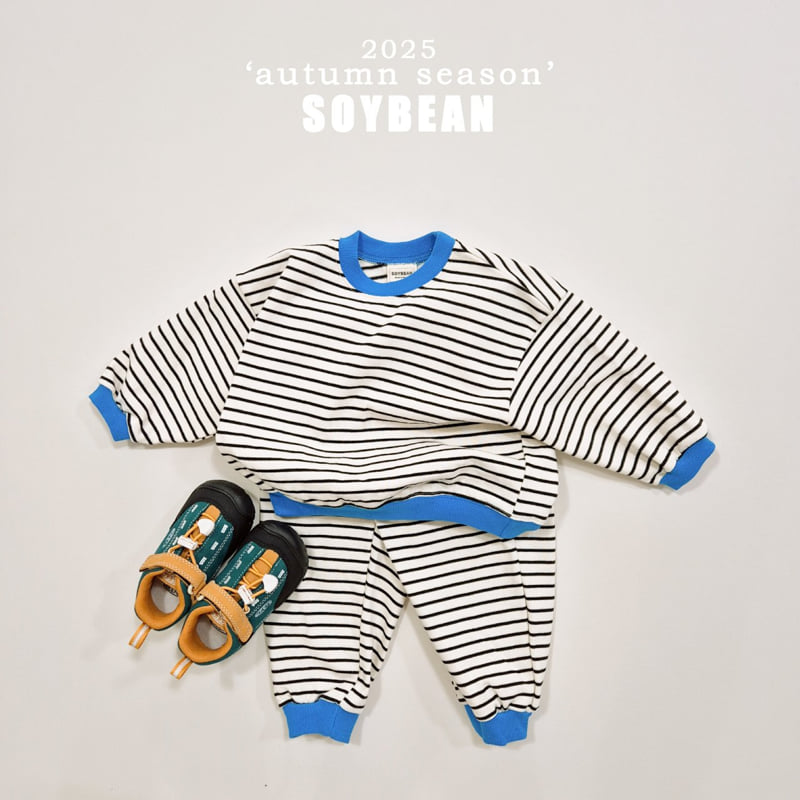 Soybean - Korean Children Fashion - #minifashionista - Pointed Stripe Top Bottom Set - 3