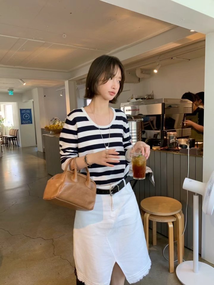 There By - Korean Women Fashion - #vintageinspired - Stripe Knit Top - 2
