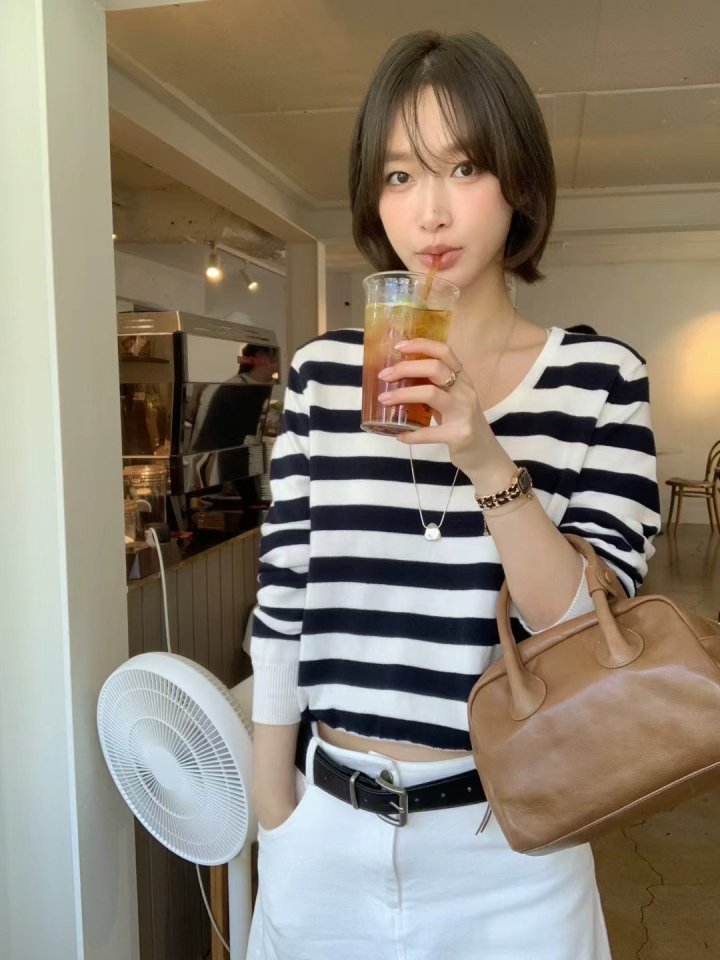 There By - Korean Women Fashion - #womensfashion - Stripe Knit Top