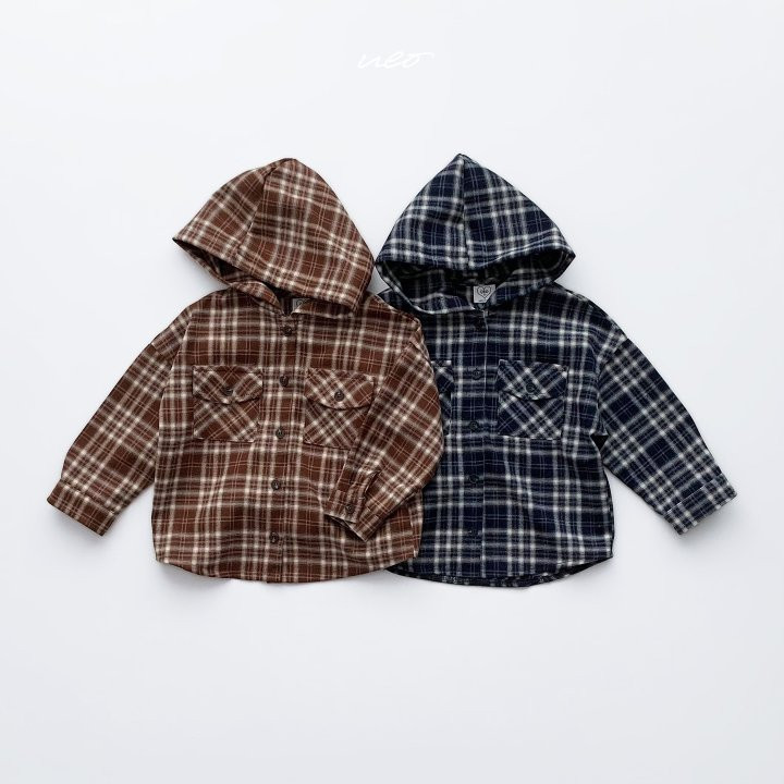 U Eo - Korean Children Fashion - #toddlerclothing - Teto Check Hoodie Shirt