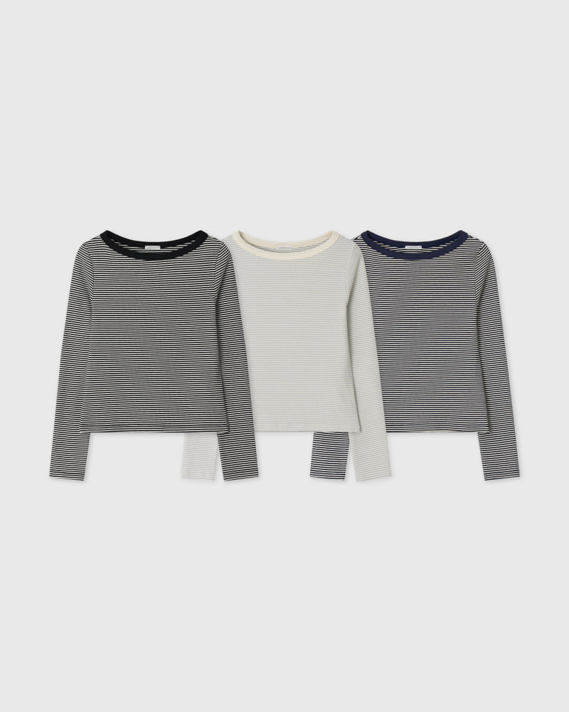 Understanding - Korean Women Fashion - #momslook - Stripe Boat Neck Tee