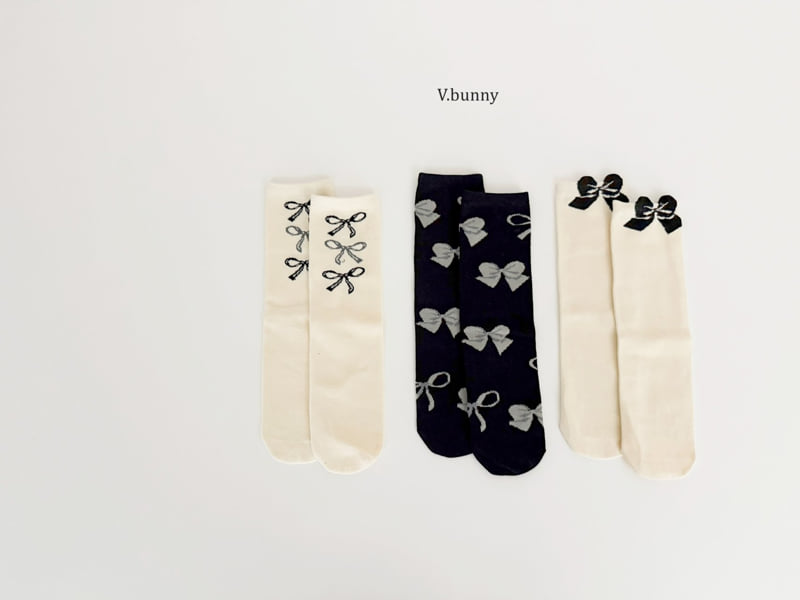 V Bunny - Korean Children Fashion - #childofig - Art Ribbon Socks Set - 2