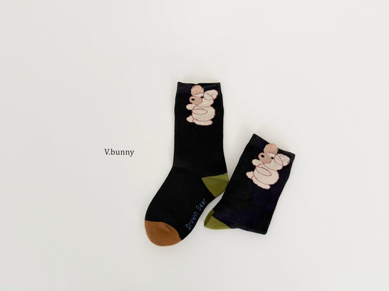 V Bunny - Korean Children Fashion - #designkidswear - Brown Bear Socks Set - 6