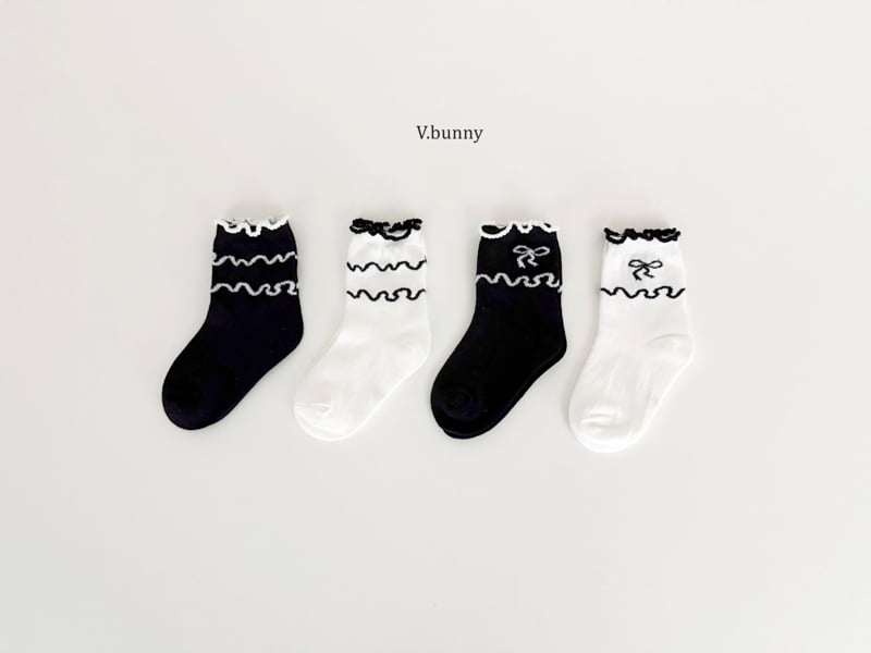 V Bunny - Korean Children Fashion - #designkidswear - Wave Ribbon Socks Set