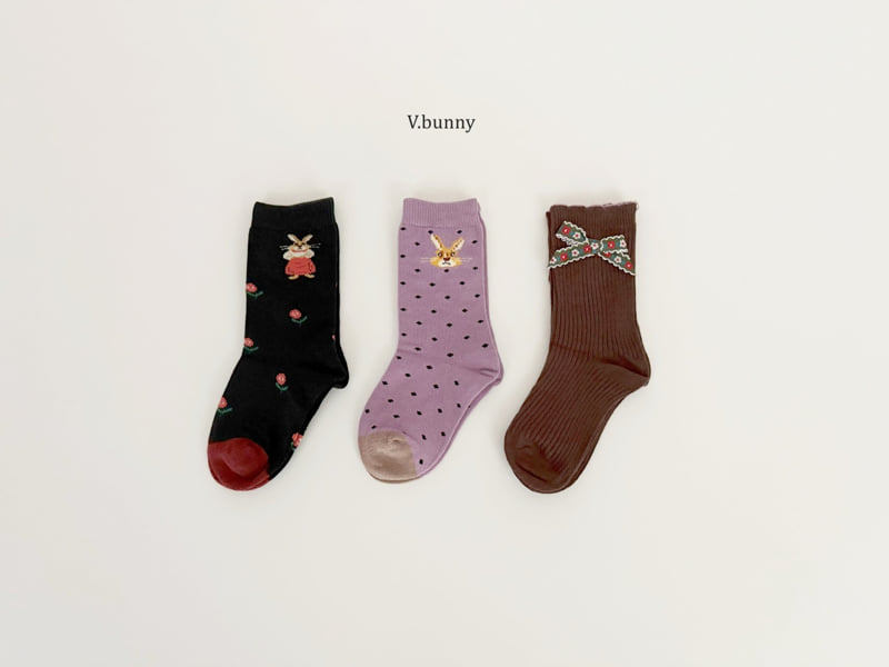 V Bunny - Korean Children Fashion - #designkidswear - Ribbon Socks Set
