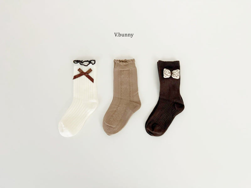 V Bunny - Korean Children Fashion - #discoveringself - Embossed Ribbon Socks Set