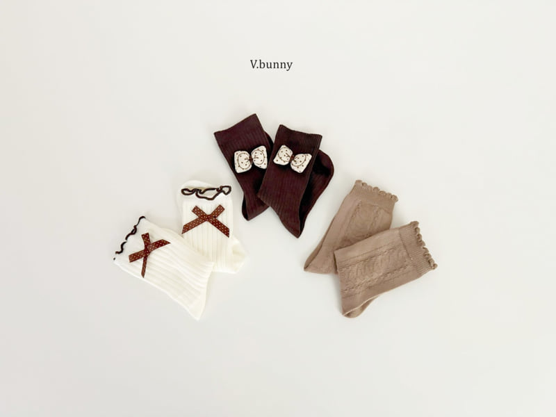 V Bunny - Korean Children Fashion - #fashionkids - Embossed Ribbon Socks Set - 2