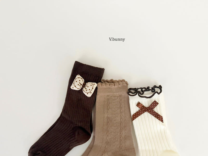 V Bunny - Korean Children Fashion - #kidsshorts - Embossed Ribbon Socks Set - 3