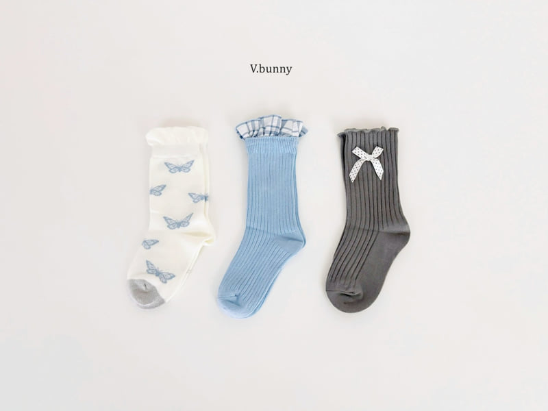 V Bunny - Korean Children Fashion - #kidsshorts - Blue Butterfly Socks Set