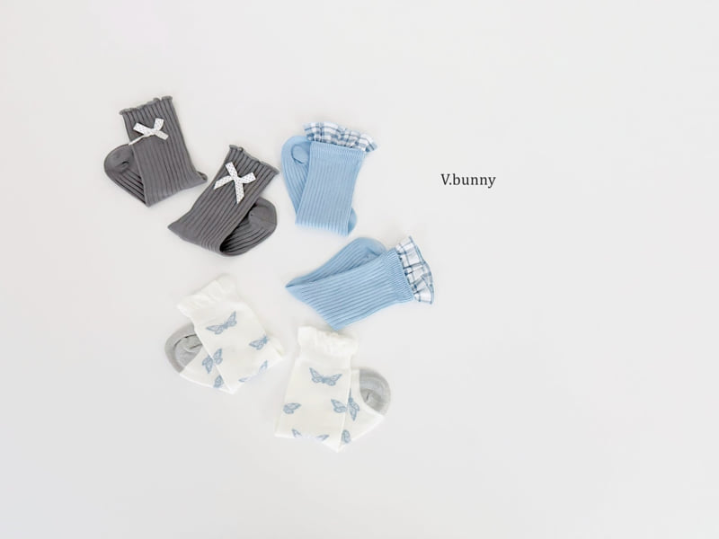 V Bunny - Korean Children Fashion - #kidsstore - Blue Butterfly Socks Set - 2