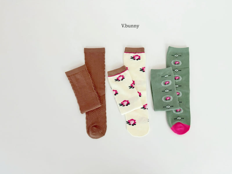 V Bunny - Korean Children Fashion - #minifashionista - Camellia Socks Set - 3